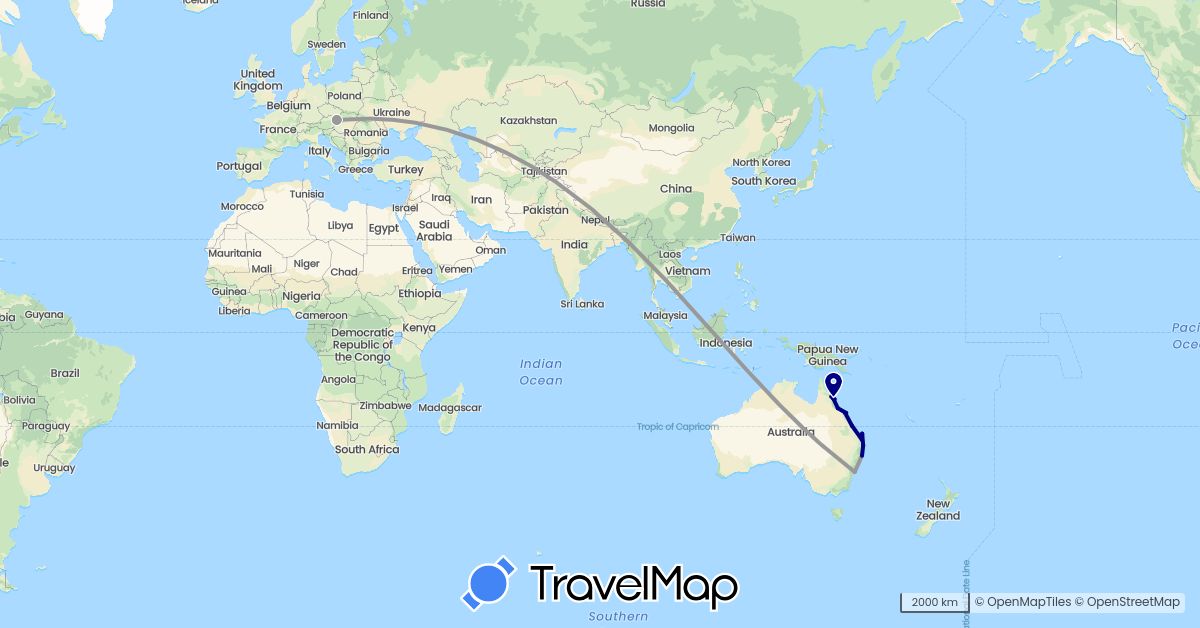 TravelMap itinerary: driving, plane in Australia, Slovakia (Europe, Oceania)